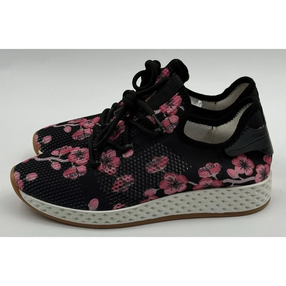 Urban Sport‎ By J/Slides Black Pink Cherry blossom? Mesh Knit Sneakers Sz 7